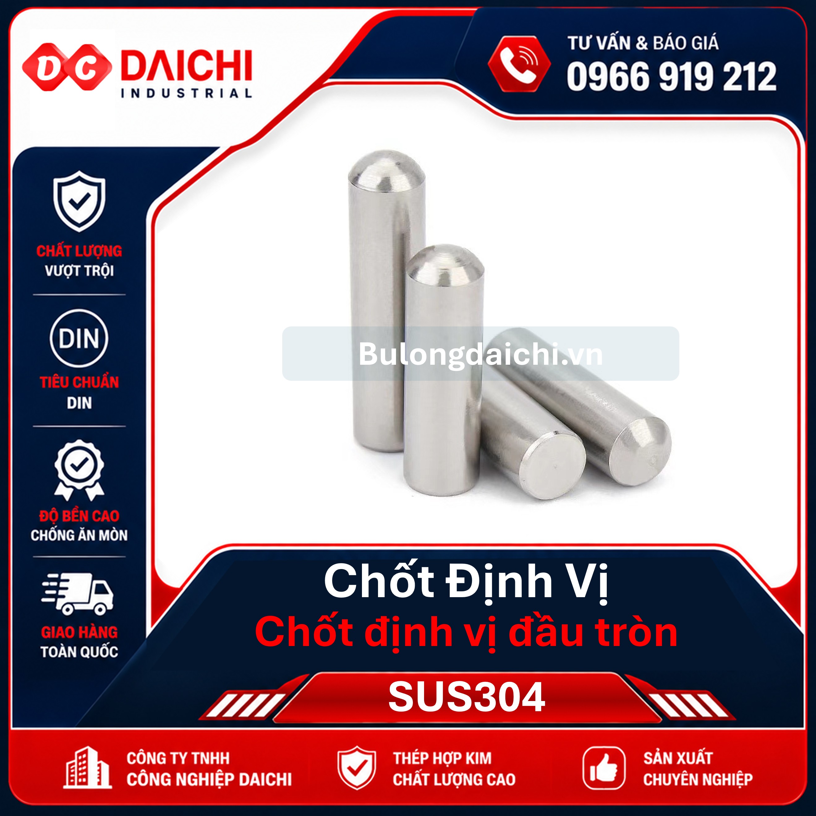 Chốt định vị đầu tròn inox 304 | DAICHI