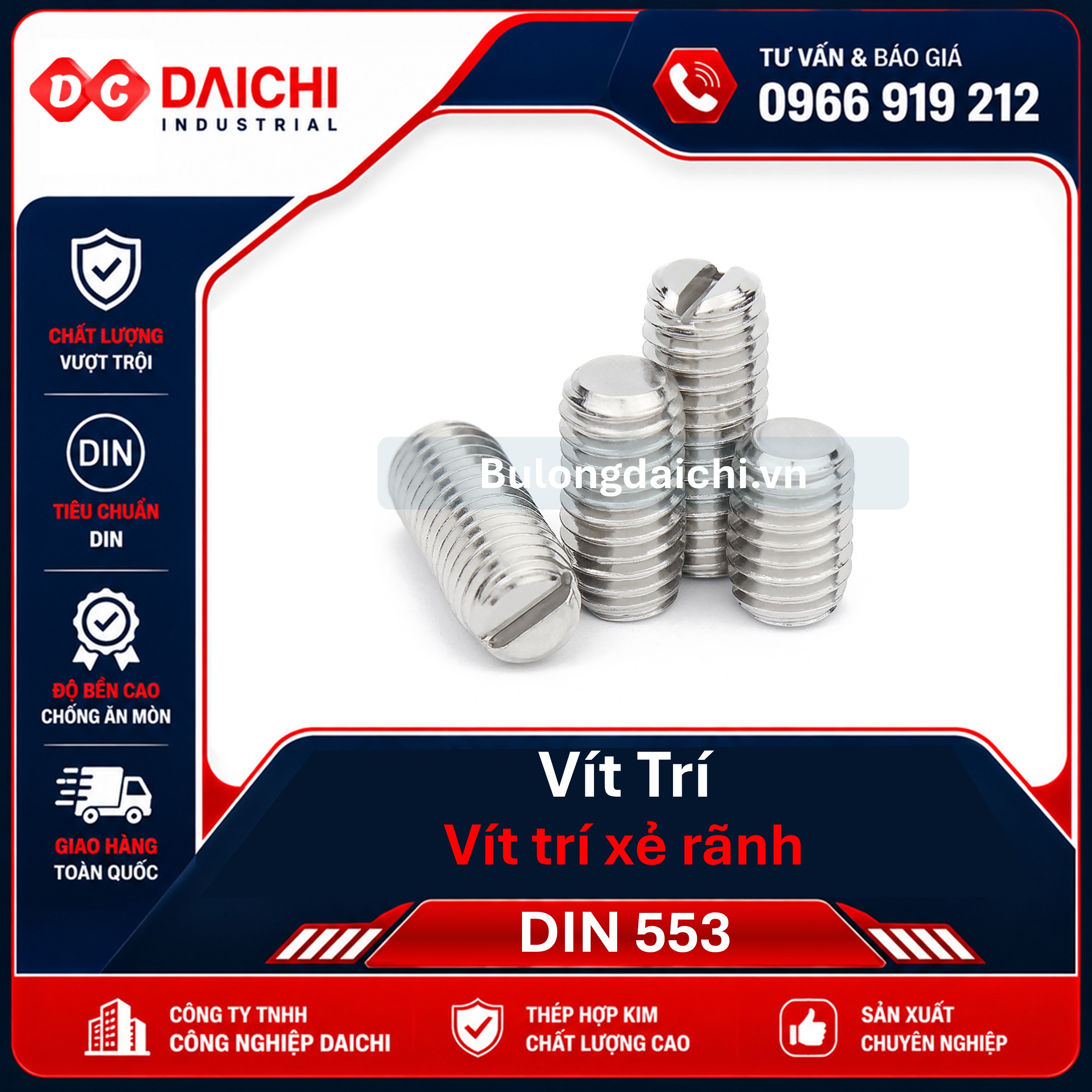 Vít trí xẻ rãnh thép, inox | Vít định vị không đầu | DAICHI