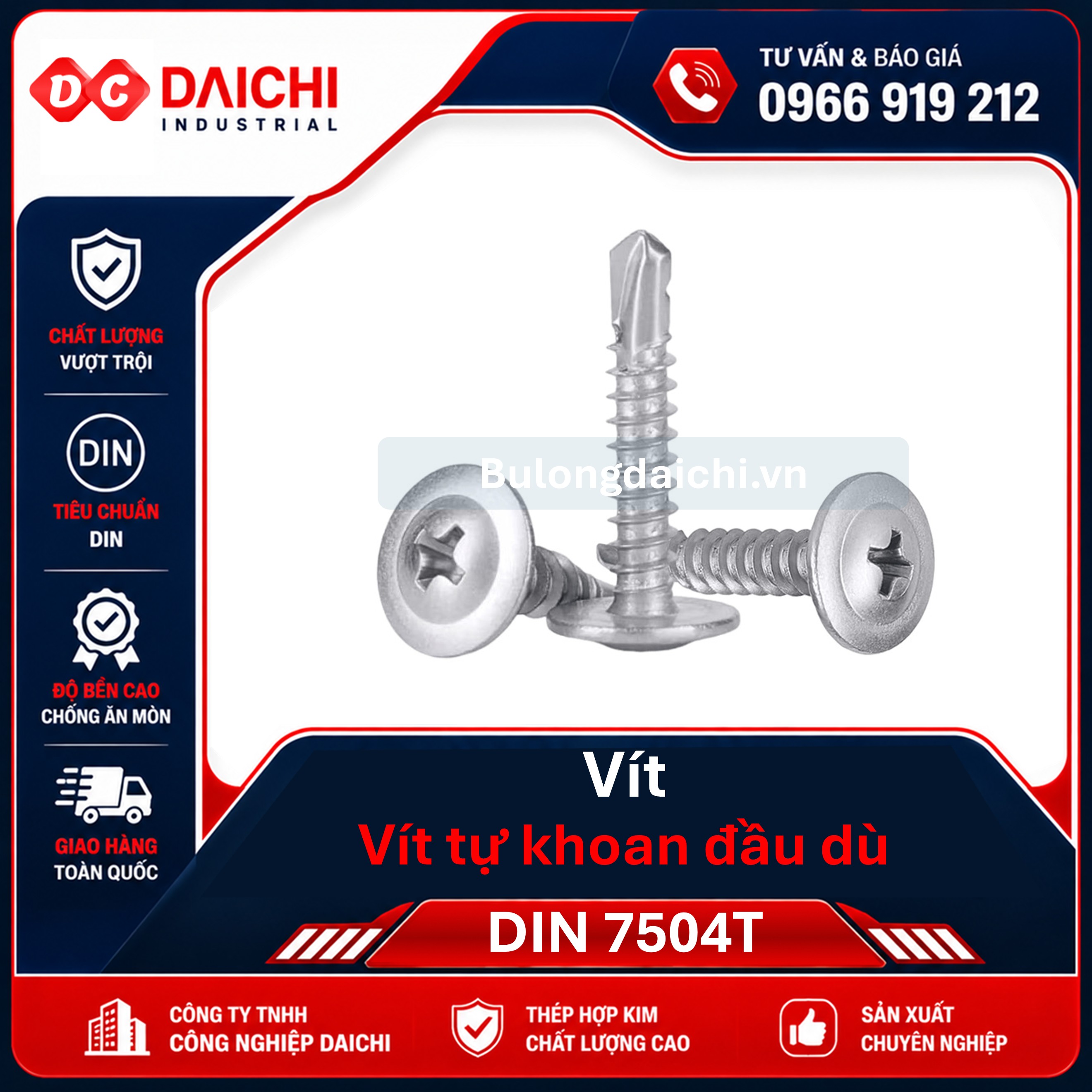 Vít tự khoan đầu dù inox, thép mạ kẽm | DAICHI