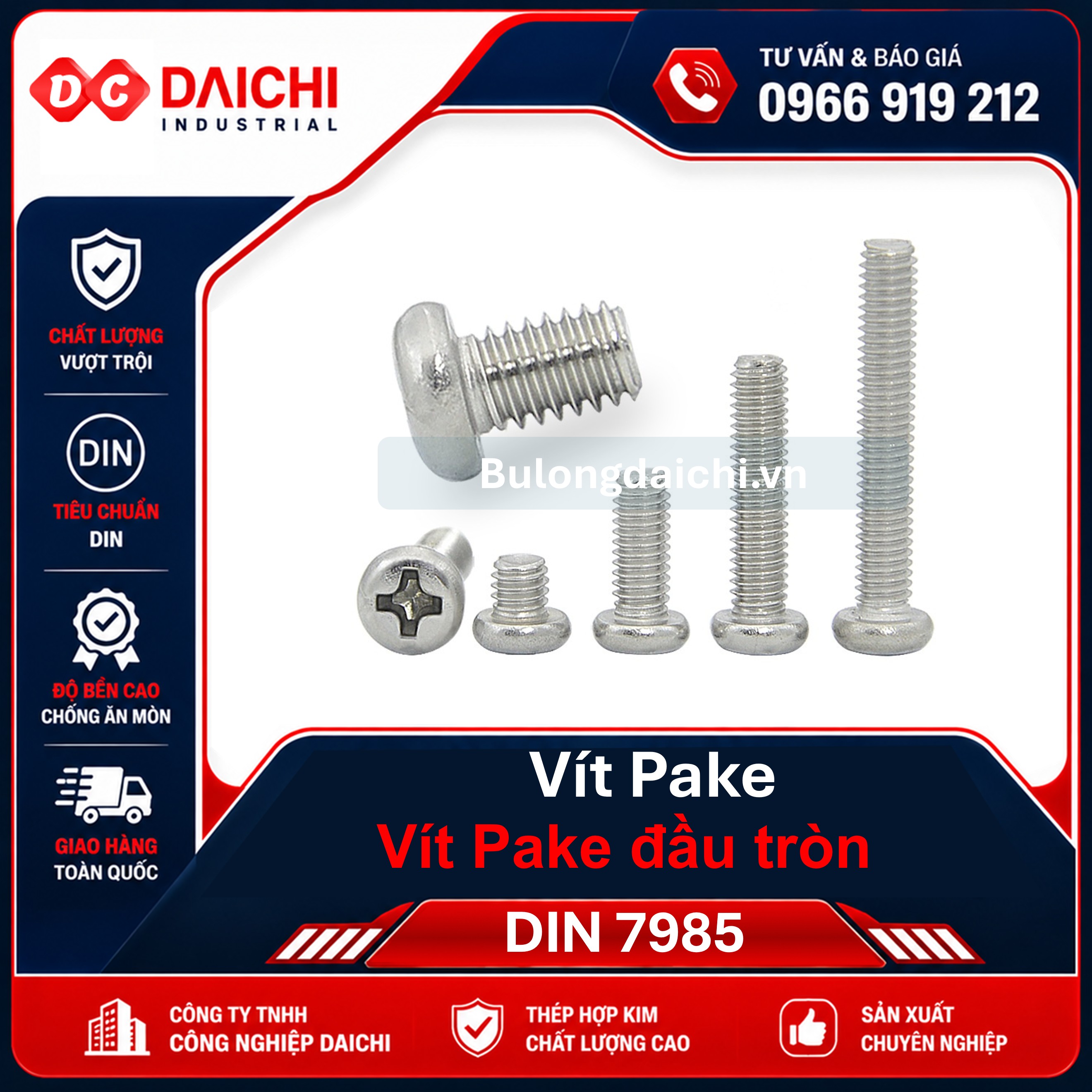 VÍT PAKE ĐẦU TRÒN THÂN BULONG DIN 7985