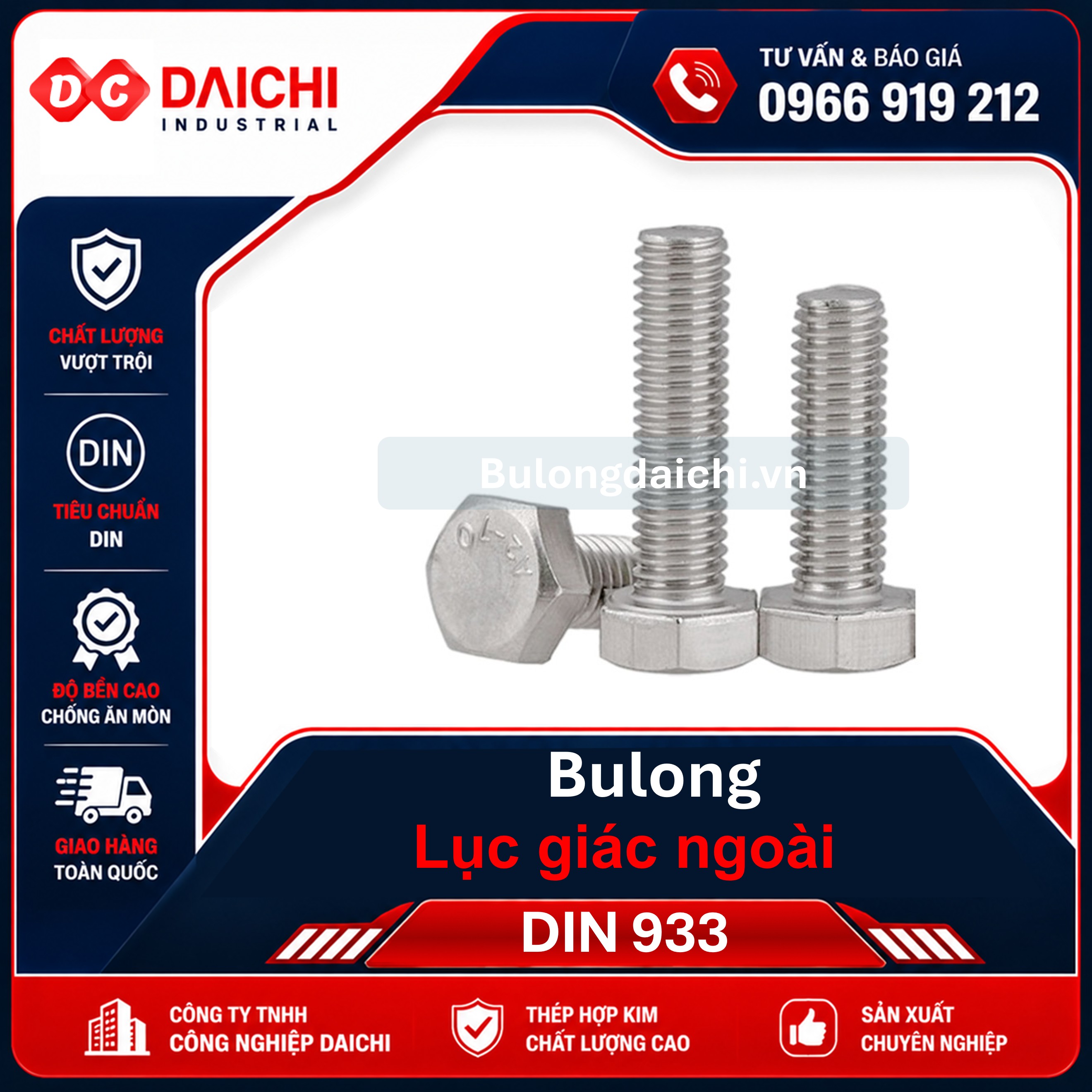 Bulong Lục Giác Ngoài Inox DIN 933 Giá Tốt | DAICHI