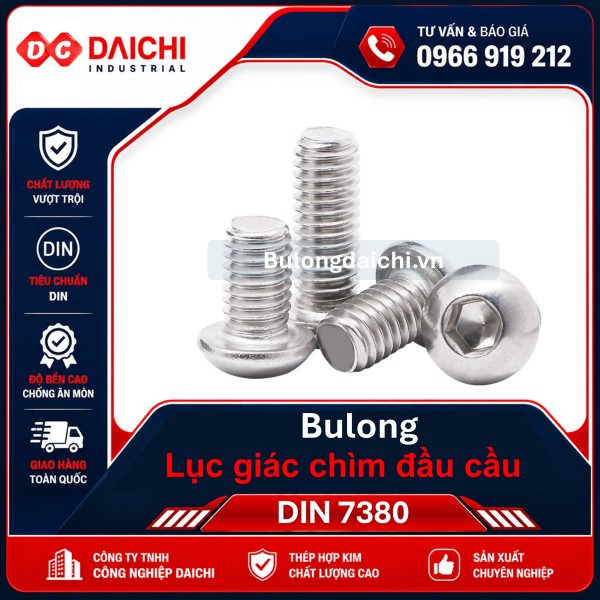 Bu Lông Inox Lục Giác Chìm Đầu Cầu DIN 7380