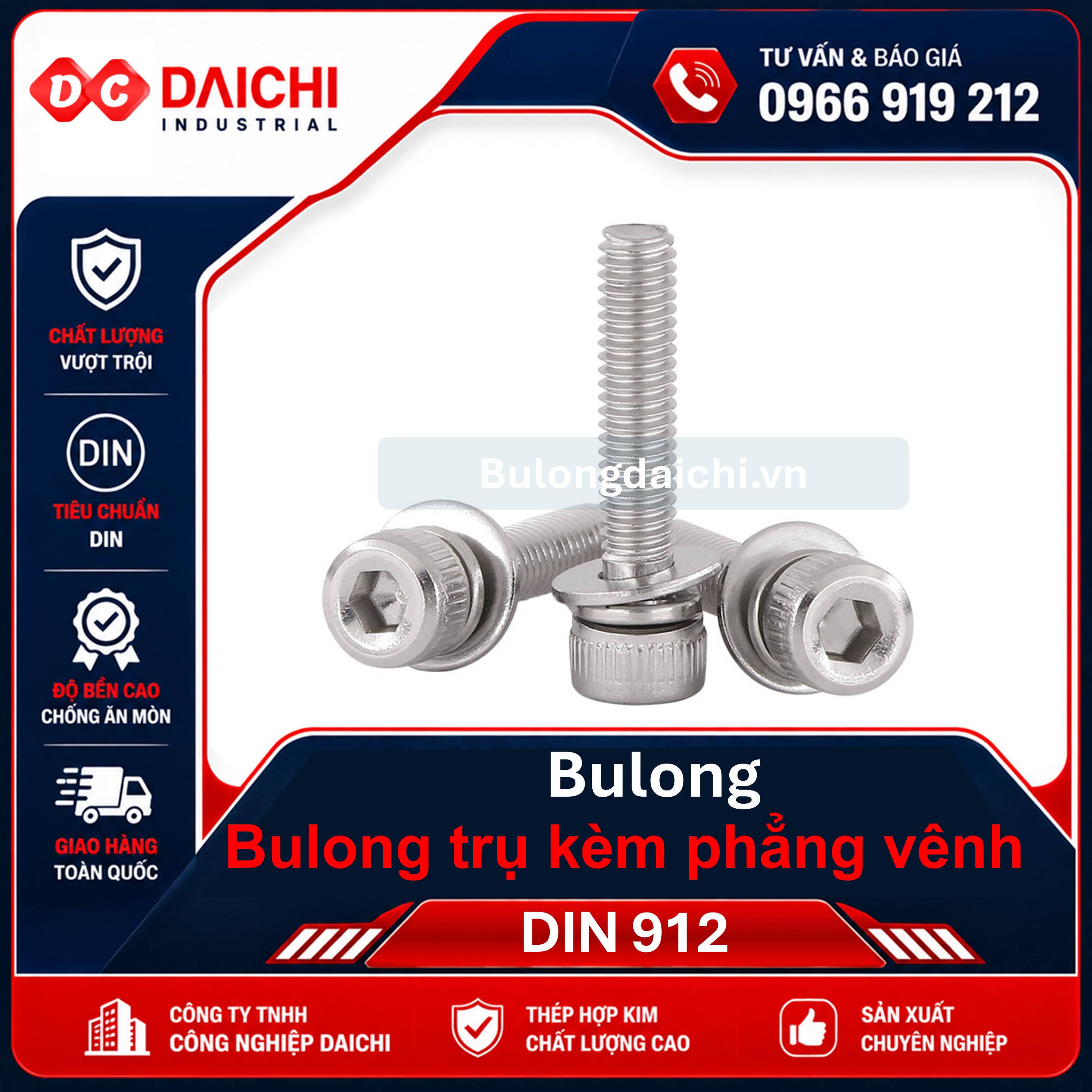 Bulong đầu trụ kèm long đen phẳng long đen vênh DIN 912 | DAICHI